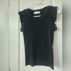 Zenana Black Ruffle Sleeve Top Sz Medium NWOT